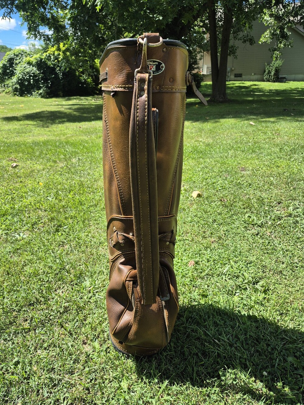 Vintage Wilson Staff Leather Golf Bag w/ Rain Hood & Carry Strap